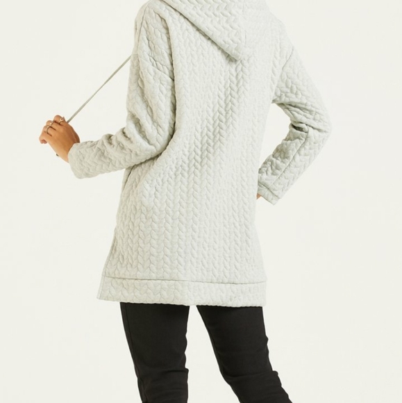 Gray Cable Knit Hi-Low Tunic Hooded Sweatshirt - Picture 2 of 10